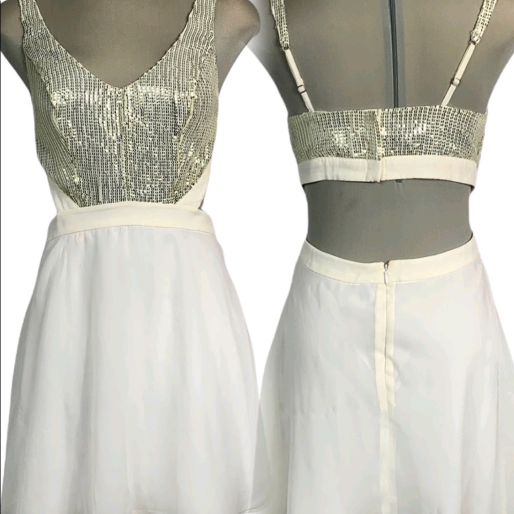 Marciano White Mini Dress with Silver Sequin Bodice